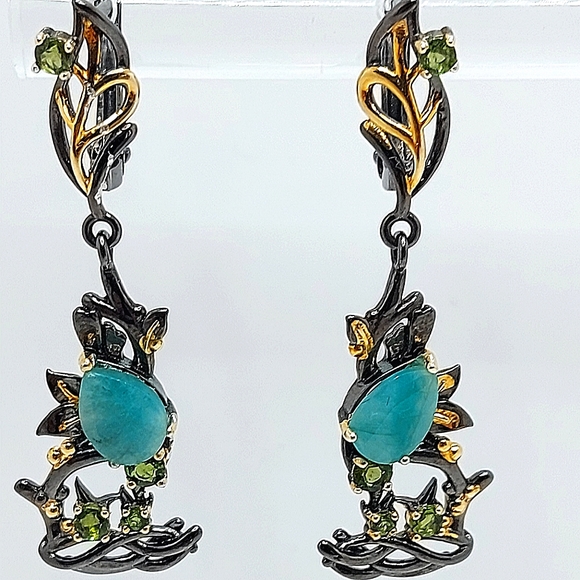 Natural Emerald 8x6mm & Chrome Diopside 925 Sterling Silver Earrings - Picture 4 of 7